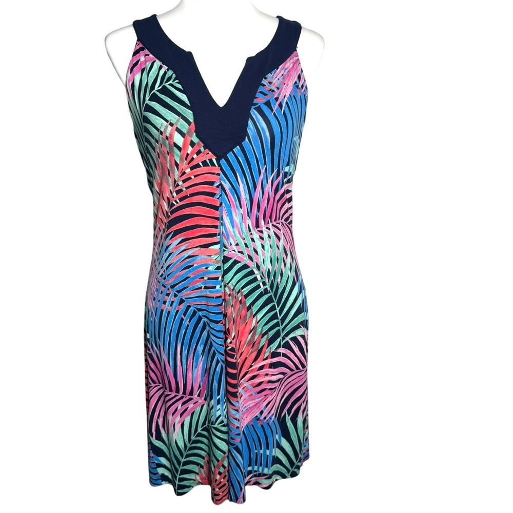TOMMY BAHAMA Woman's Small Blue Pink Midi Tank Dress Tropical Palm Island Beach‎